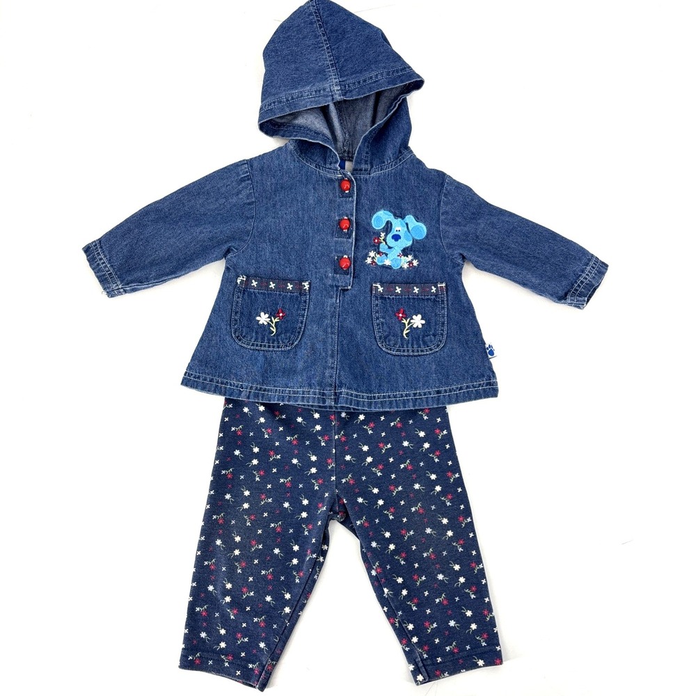Vintage Blue's Clues Baby Girl 2 Piece Outfit 12 Months Hoodie Shirt Pants Y2K